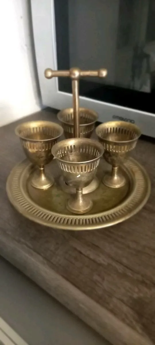 Antique Silver 4 egg cups on stand made in England - Image 1