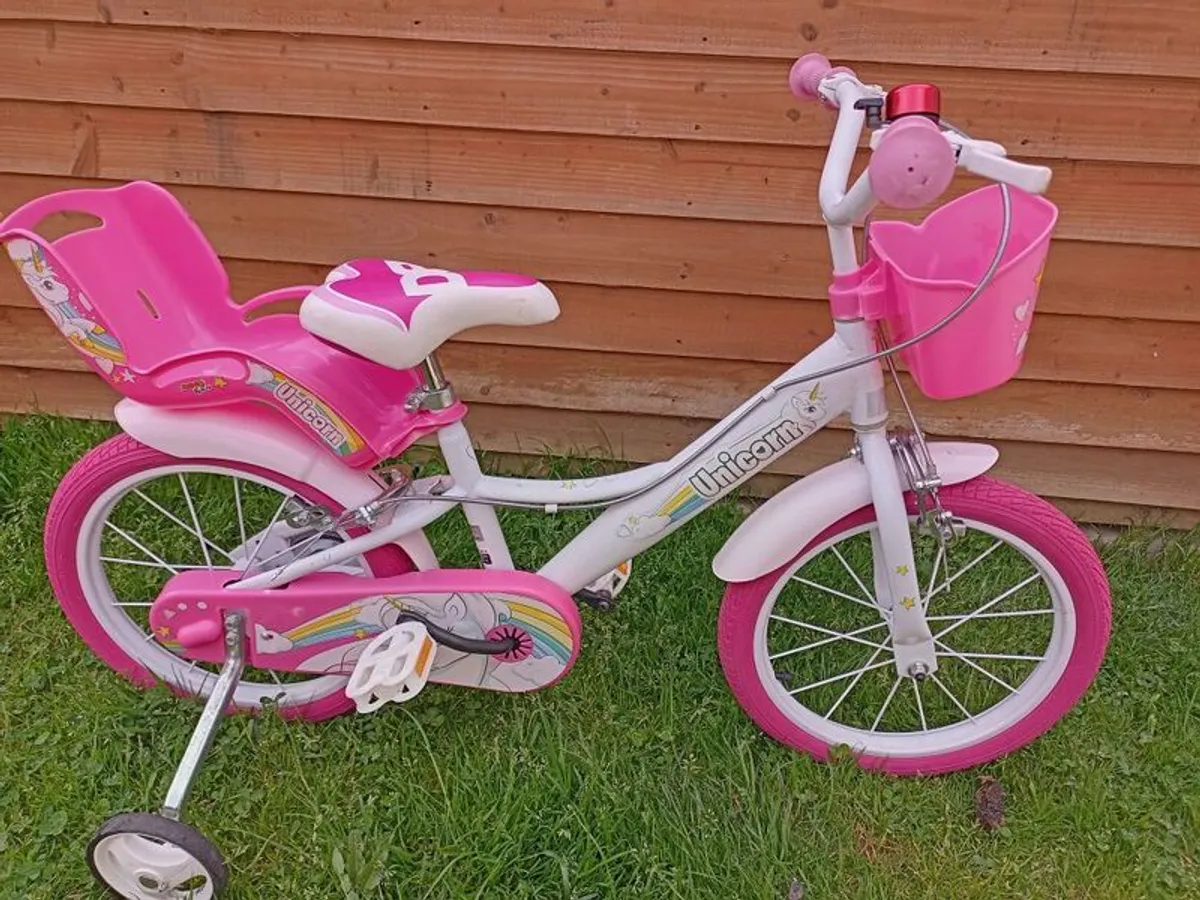 kids unicorn bike size 16 inch wheels - Image 1