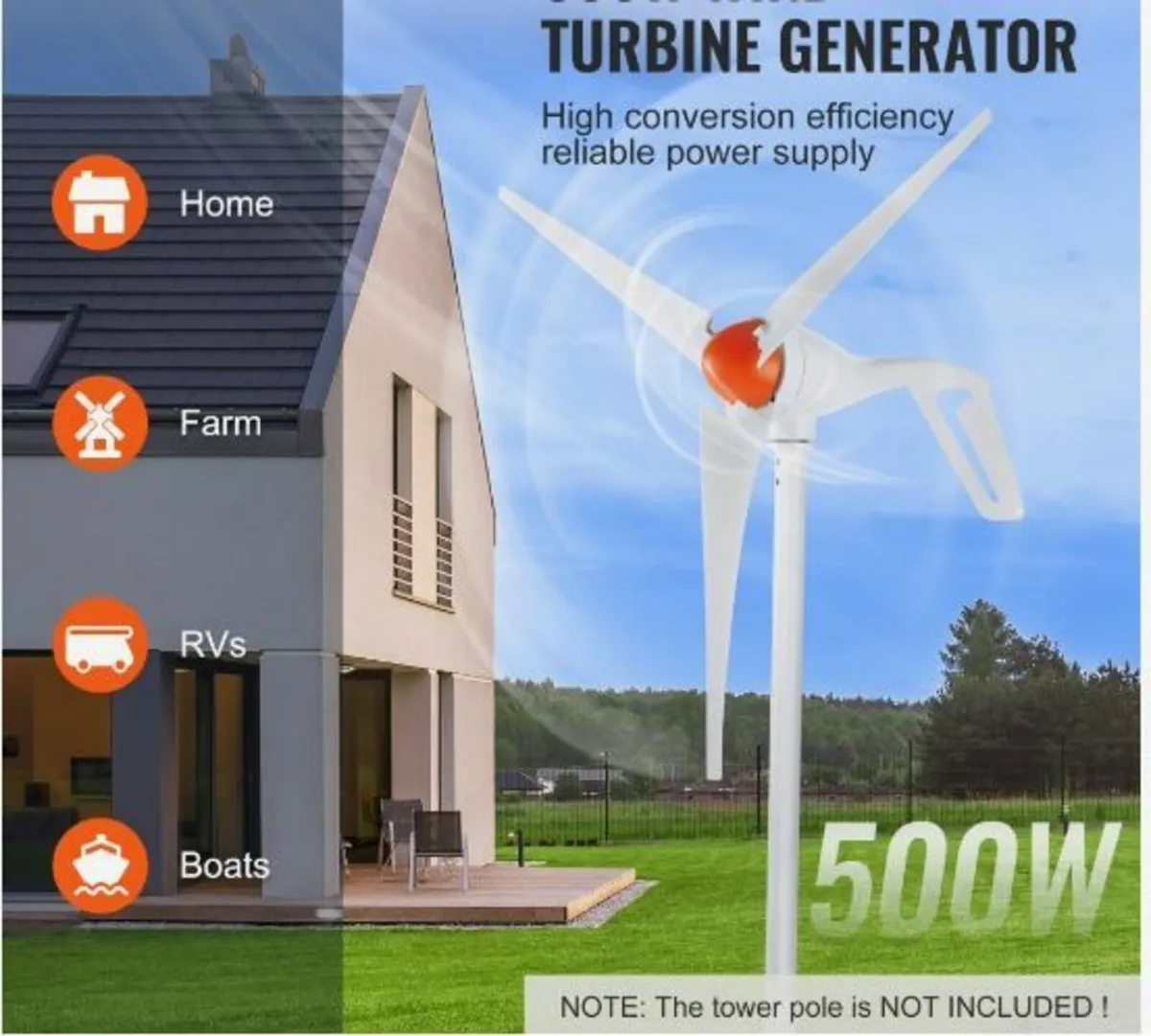 500W Wind Turbine Generator 12V 3-Blade - Image 2
