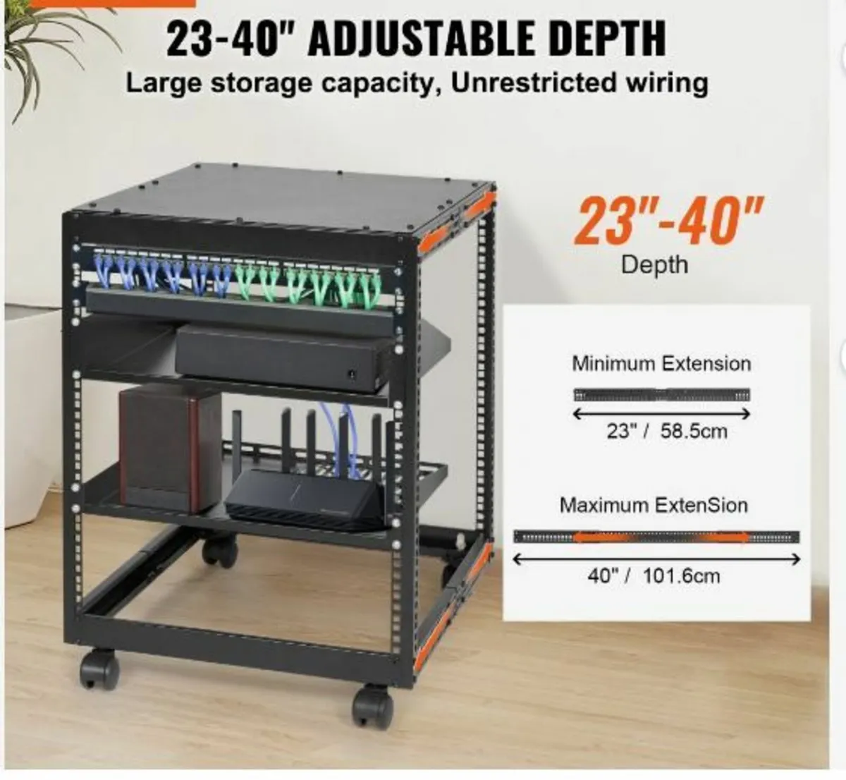 12U Open Frame Server Rack, 15''-40'' Adjustable - Image 2