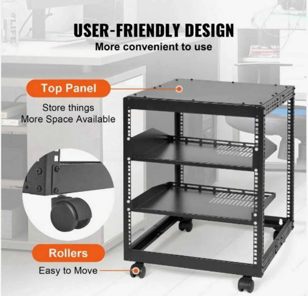 12U Open Frame Server Rack, 15''-40'' Adjustable - Image 3