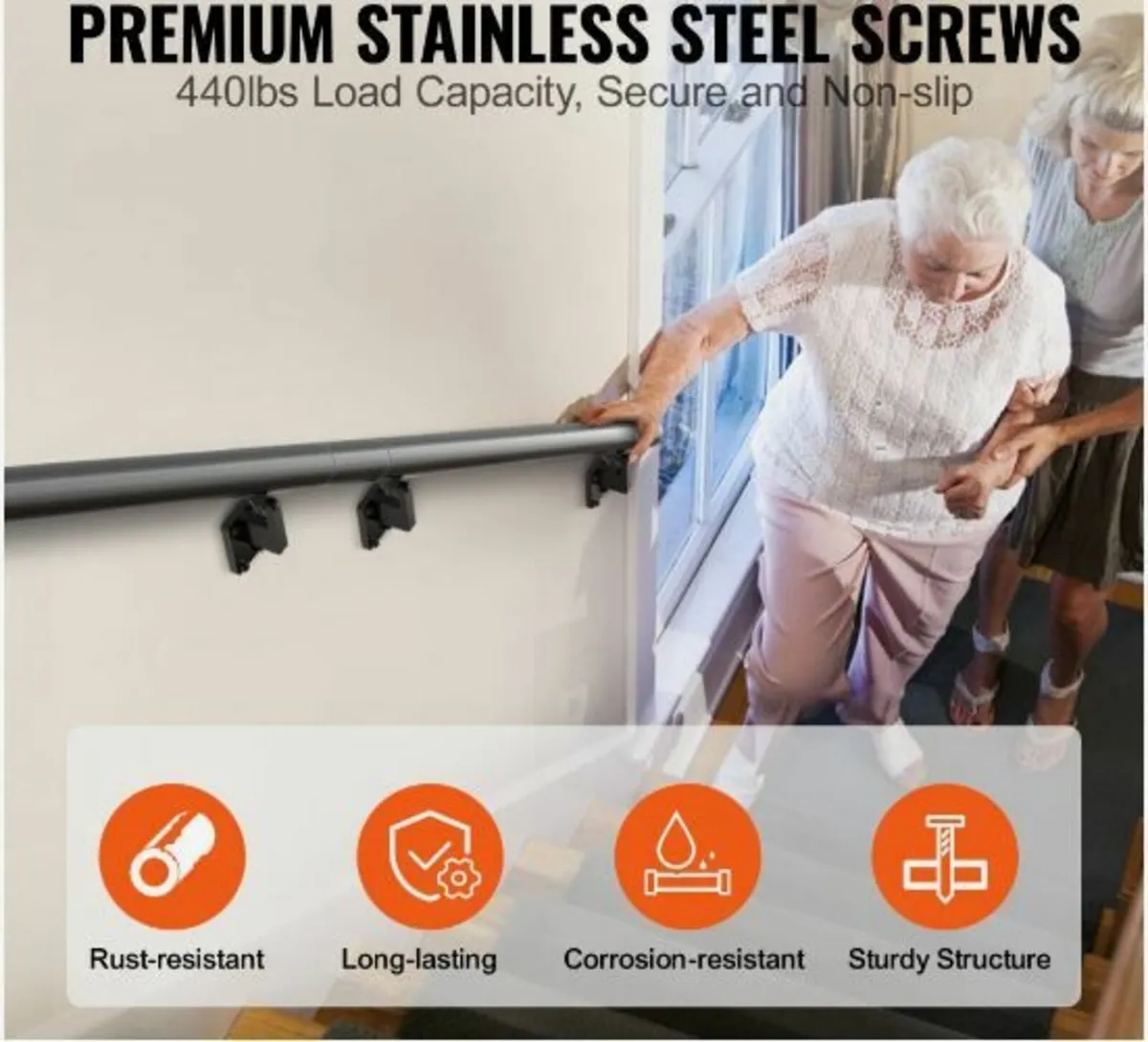Handrail Stair Railing, 7 ft, Wall Mount - Image 3