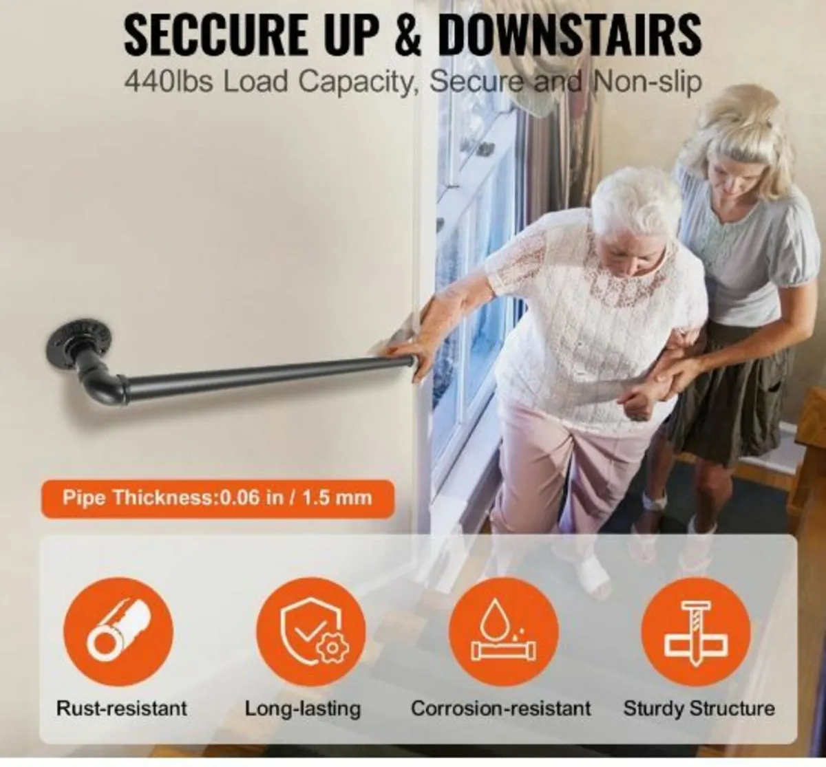 Pipe Stair Handrail, 3FT Staircase Handrail - Image 2
