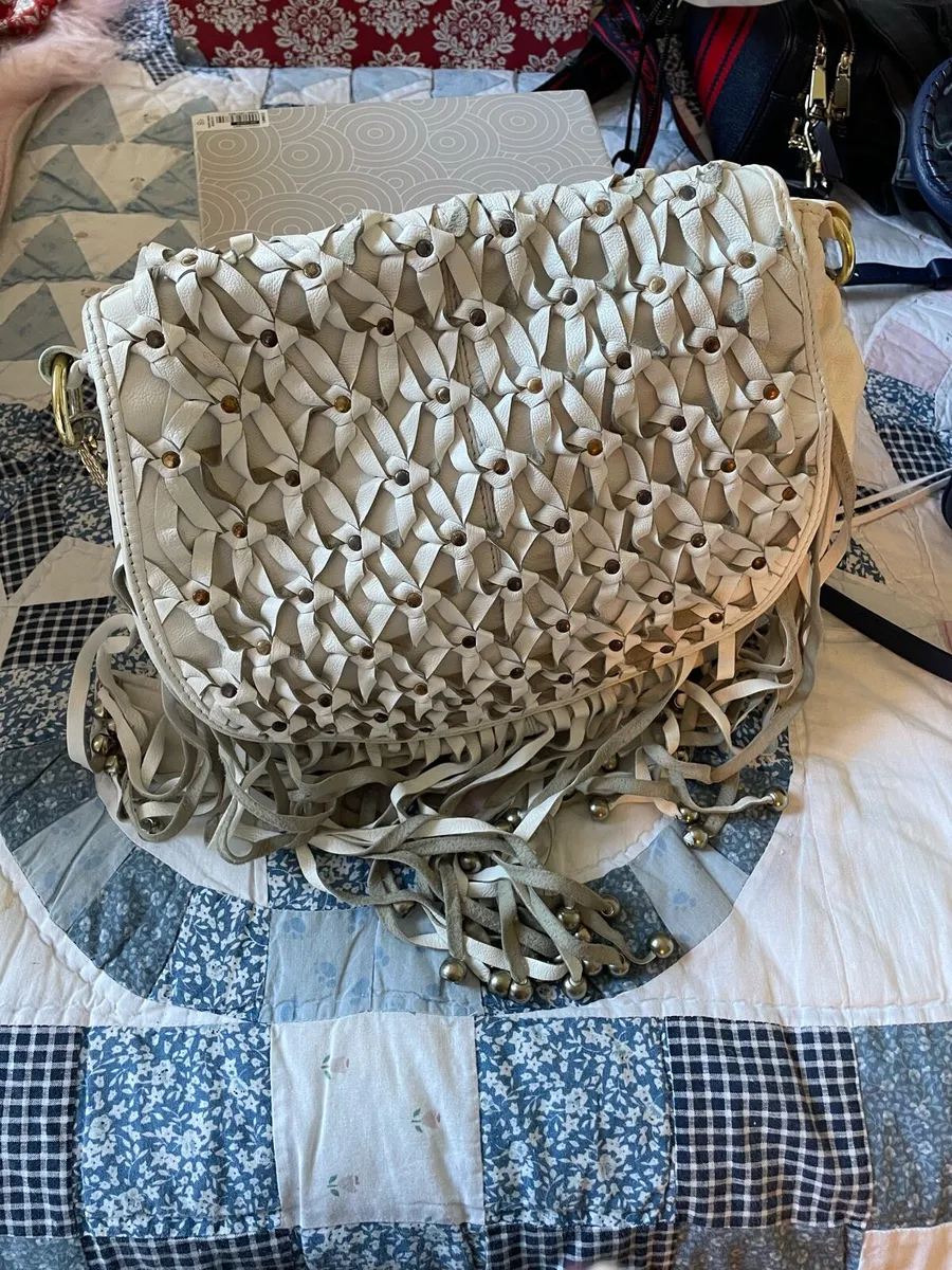 Vintage Reid’s handbag white with tassels real lea - Image 1