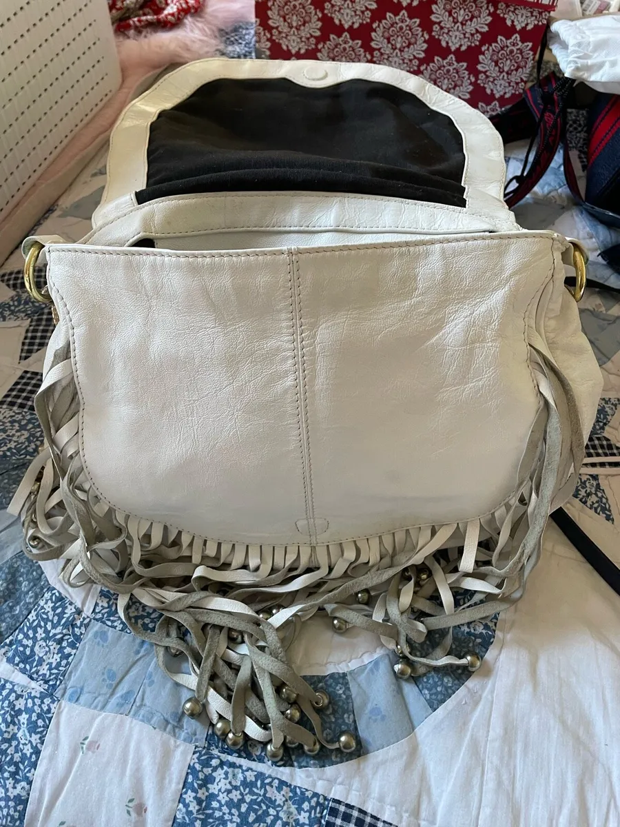 Vintage Reid’s handbag white with tassels real lea - Image 3