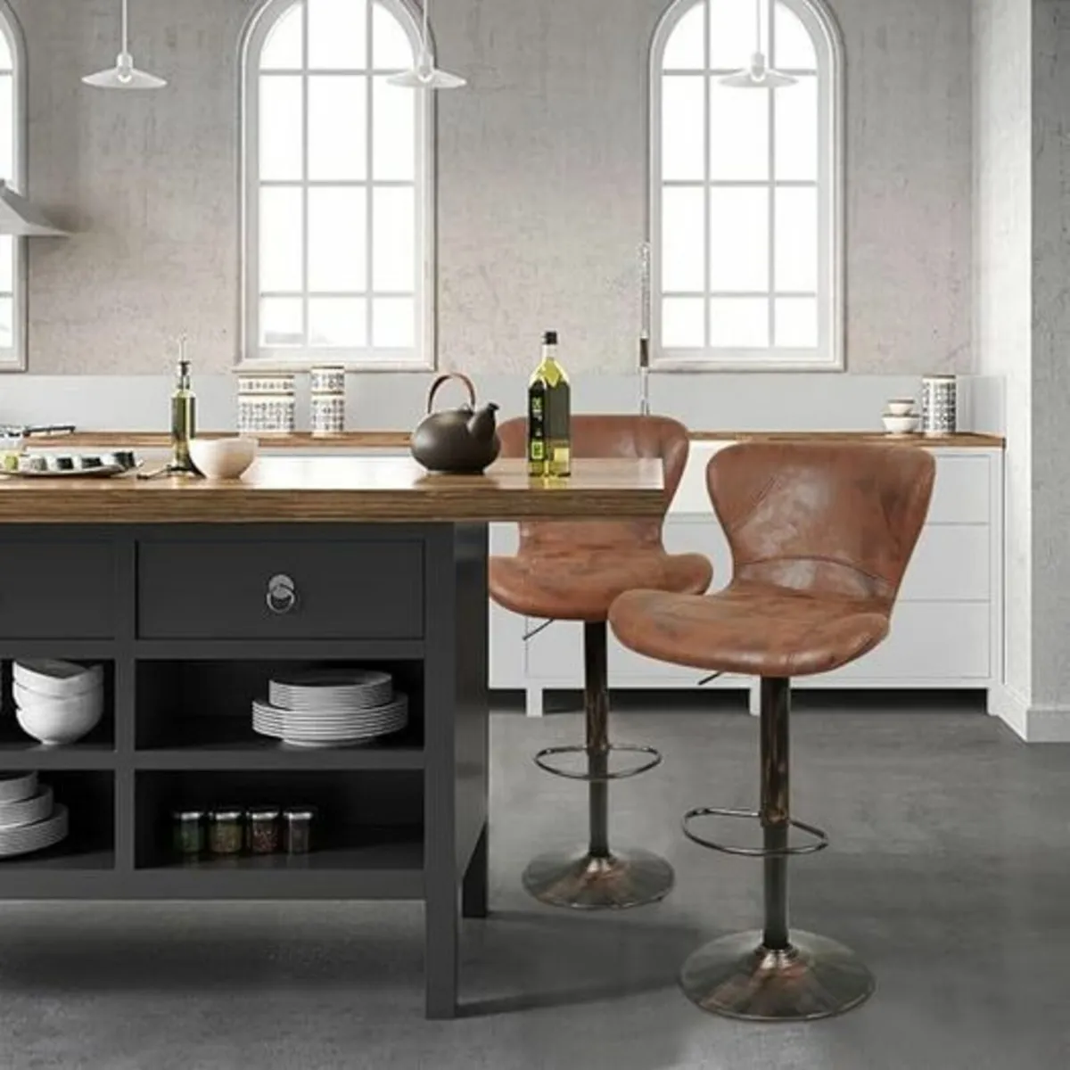 Set of 4 Bar Stools, Faux Leather Bar Chair, Vinta - Image 3