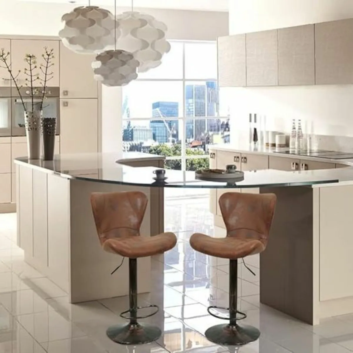 Set of 4 Bar Stools, Faux Leather Bar Chair, Vinta - Image 4