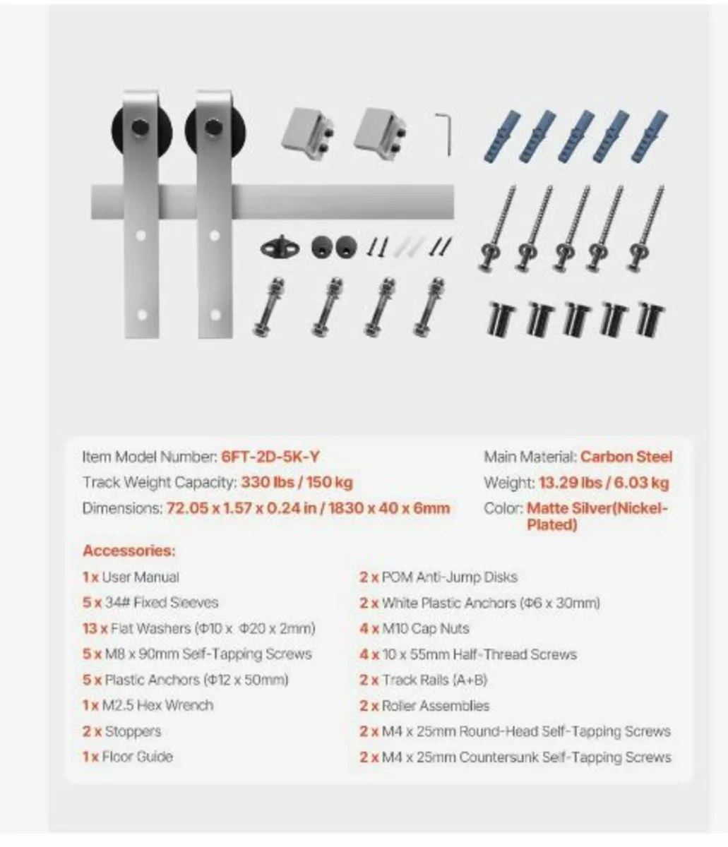6FT Sliding Barn Door Hardware Kit - Image 4