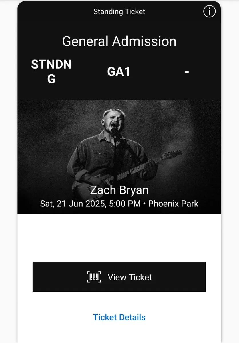 1x Zach bryan Pheonix Park - Sat 21st Jun