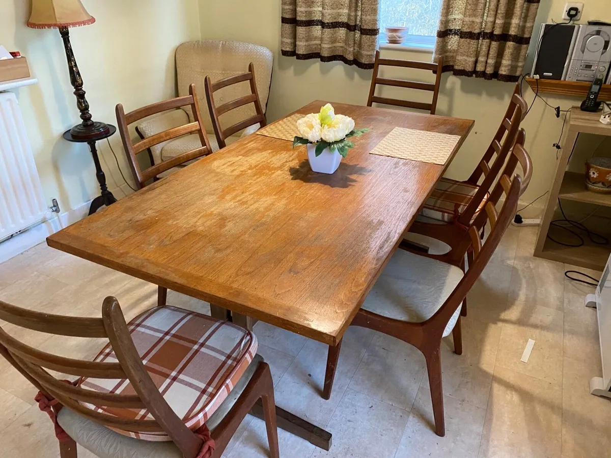 Dining table and six dining chairs