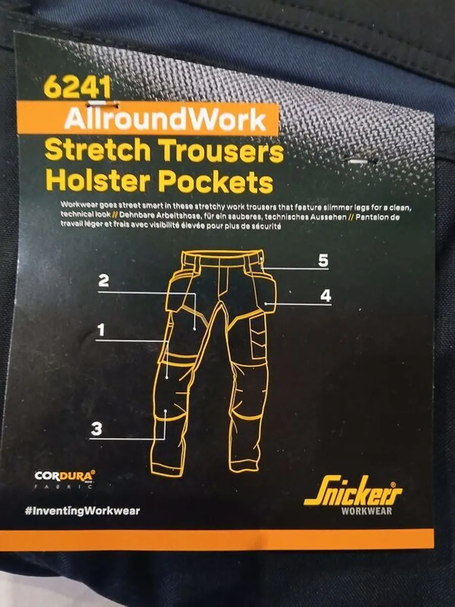 Snickers 6241 Stretch Trousers Blue/Black 38" W 28" L - Image 2