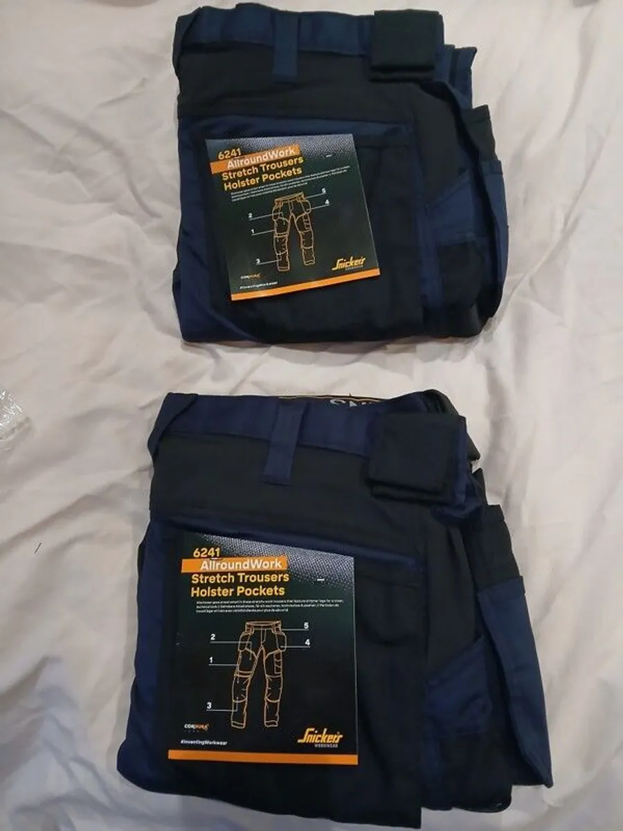 Snickers 6241 Stretch Trousers Blue/Black 38" W 28" L - Image 3
