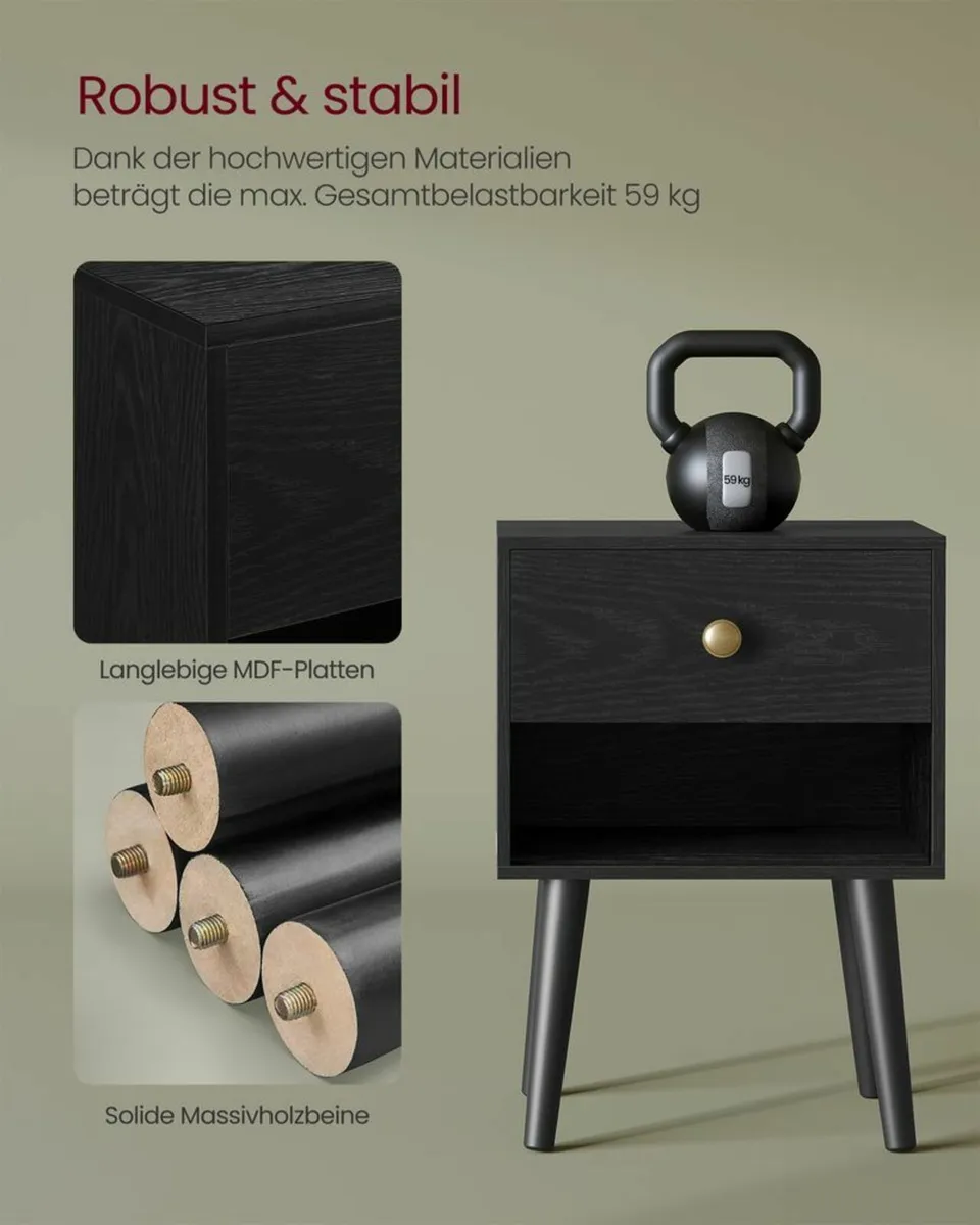 Set of 2 Bedside Tables Black or White with Drawer - Image 2