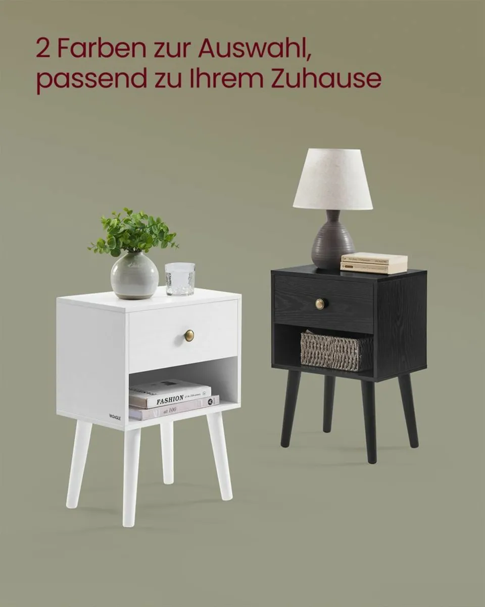 Set of 2 Bedside Tables Black or White with Drawer - Image 3