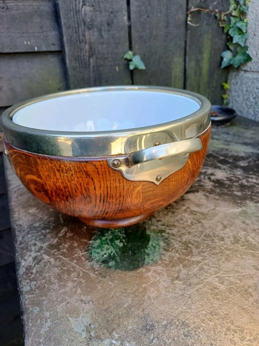 Antique Oak & Silver Plated Salad Bowl - Image 3