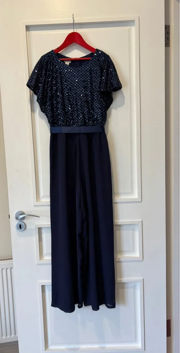 Monsoon navy sparkly jumpsuit age 12-13 - Image 1
