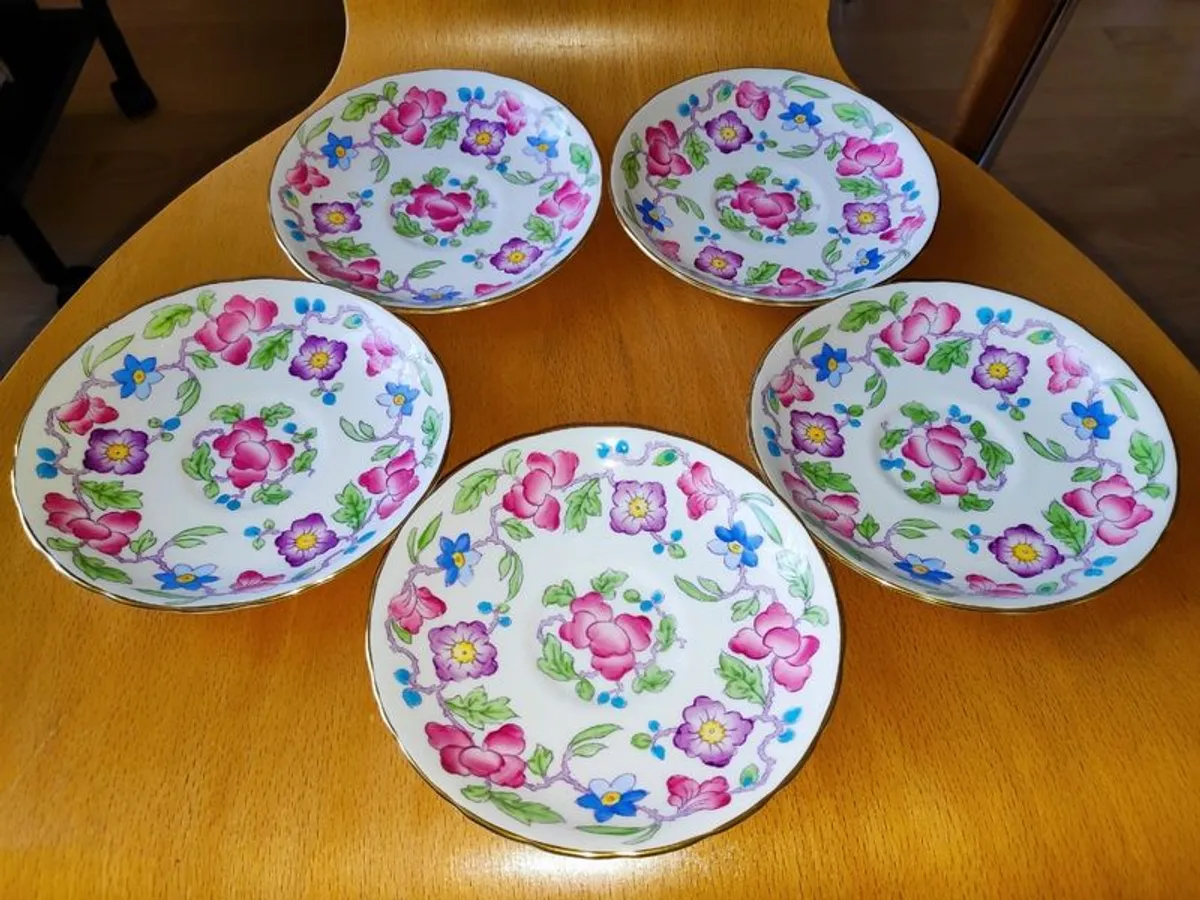 Rare Vintage New Chelsea fine bone china 5 saucers - Image 1
