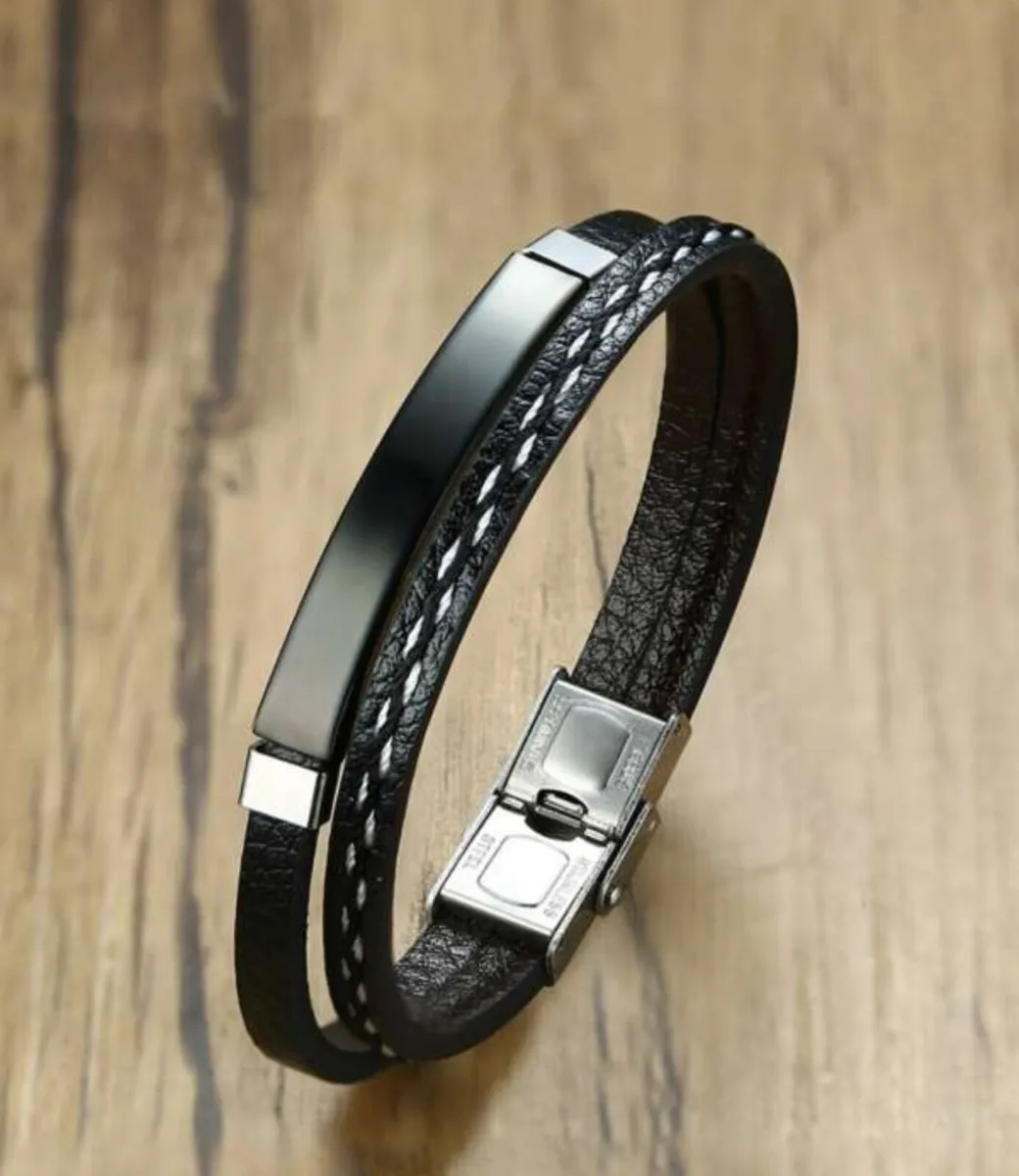 Men's Viking Bracelet  PU Leather & Stainless Stee - Image 1