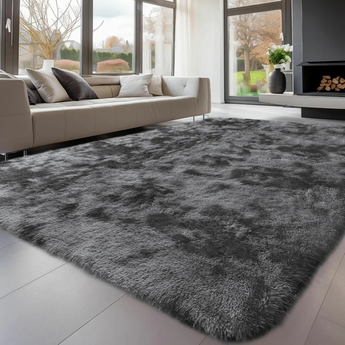 Living Room Grey Rugs  Fluffy Bedroom 140x200cm - Image 1