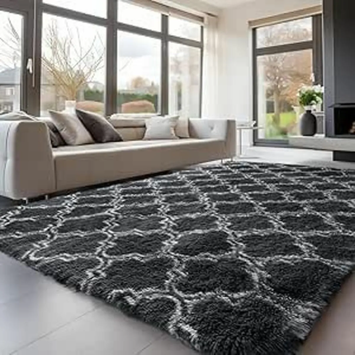 Grey Modern Rugs Bedroom Living Room 240x300cm - Image 2