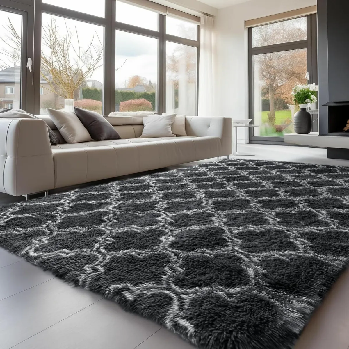 Grey Modern Rugs Bedroom Living Room 240x300cm - Image 1
