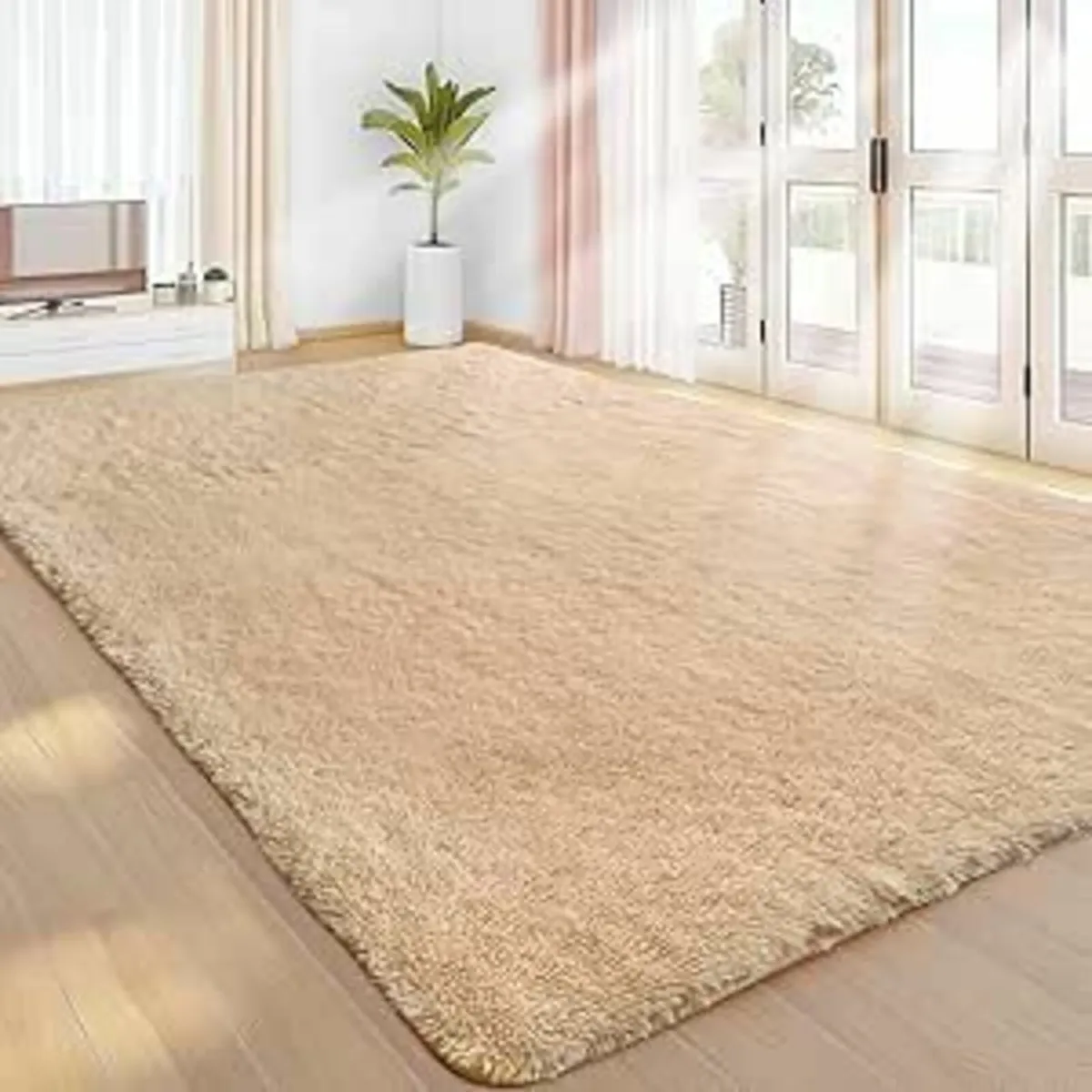Living Room Beige Soft Rug Fluffy Rugs 120x160cm - Image 2
