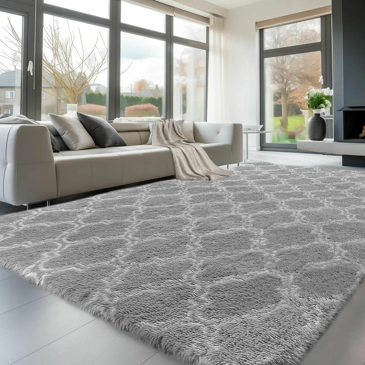 Living Room 240x300cm Grey Rugs Soft Fluffy - Image 1