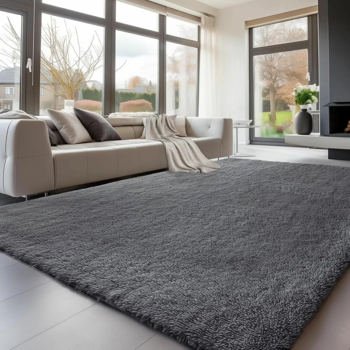 Large Grey Rugs Bedroom Living Room 240x300cm - Image 1