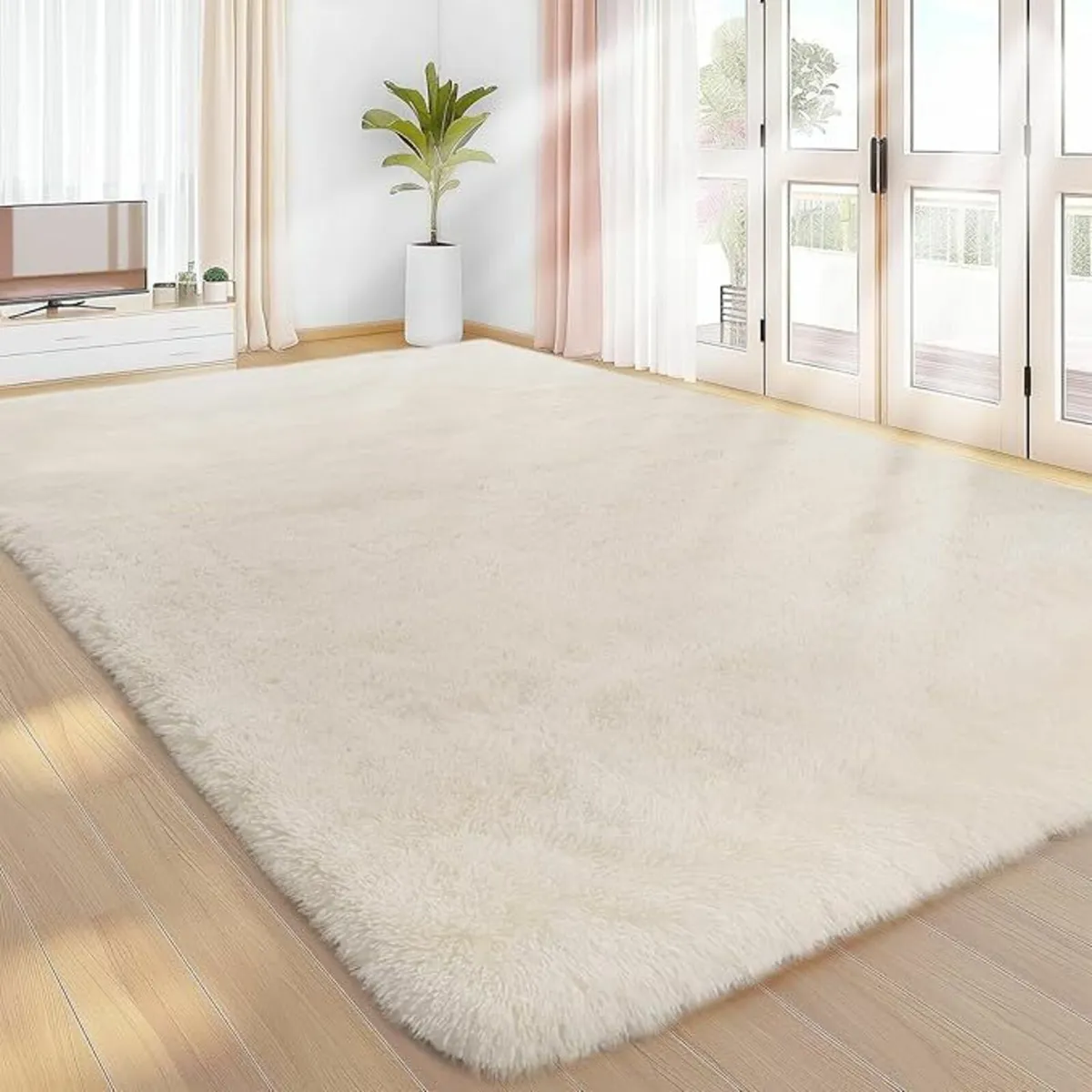 Cream Rugs  Fluffy Bedroom Living Room 200x300cm - Image 1