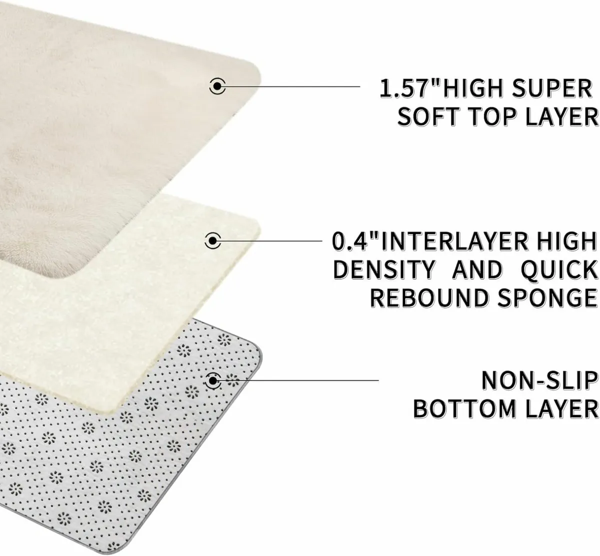 Cream Rugs  Fluffy Bedroom Living Room 200x300cm - Image 2