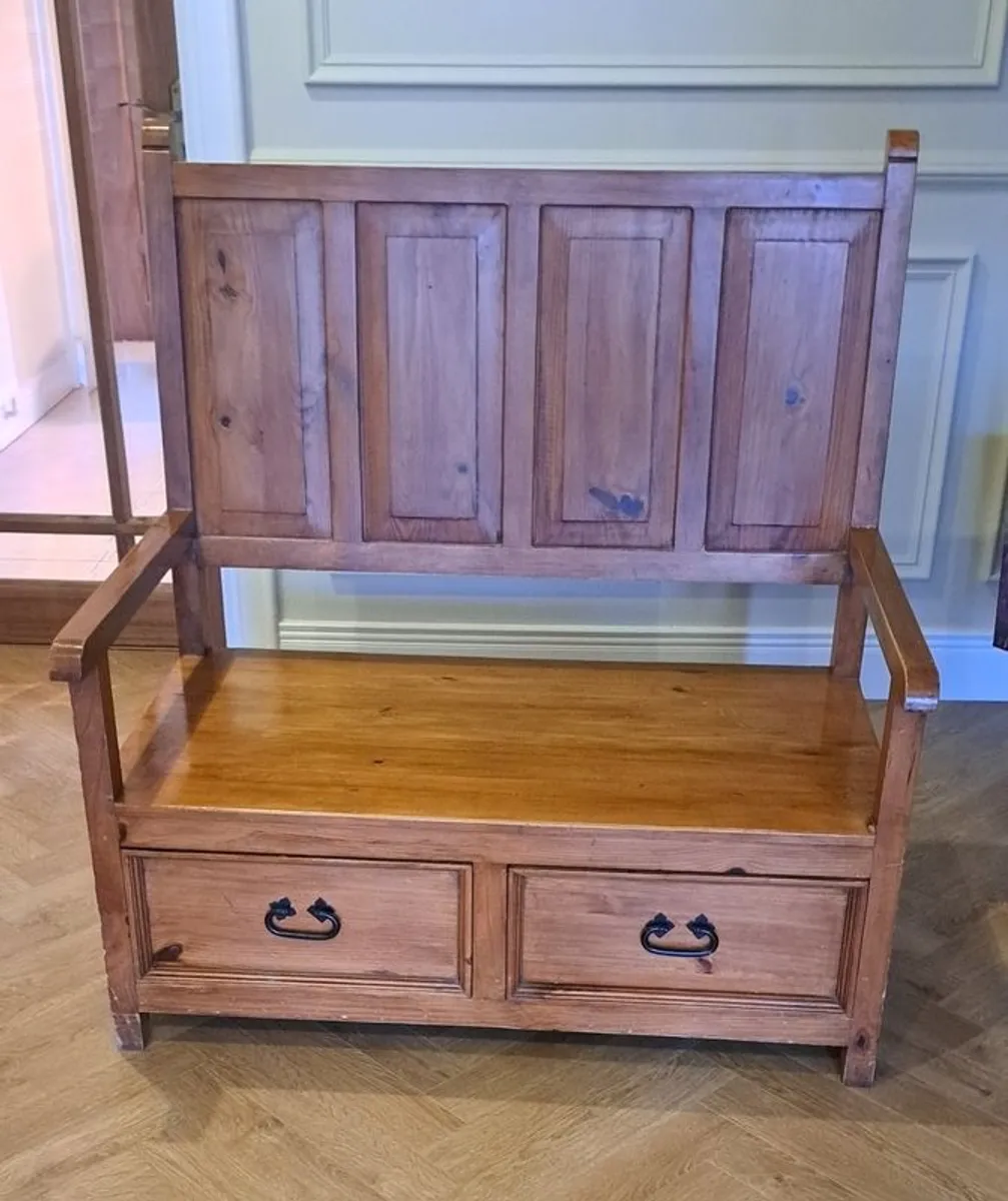 Solid Pine Monk's Bench - Image 1