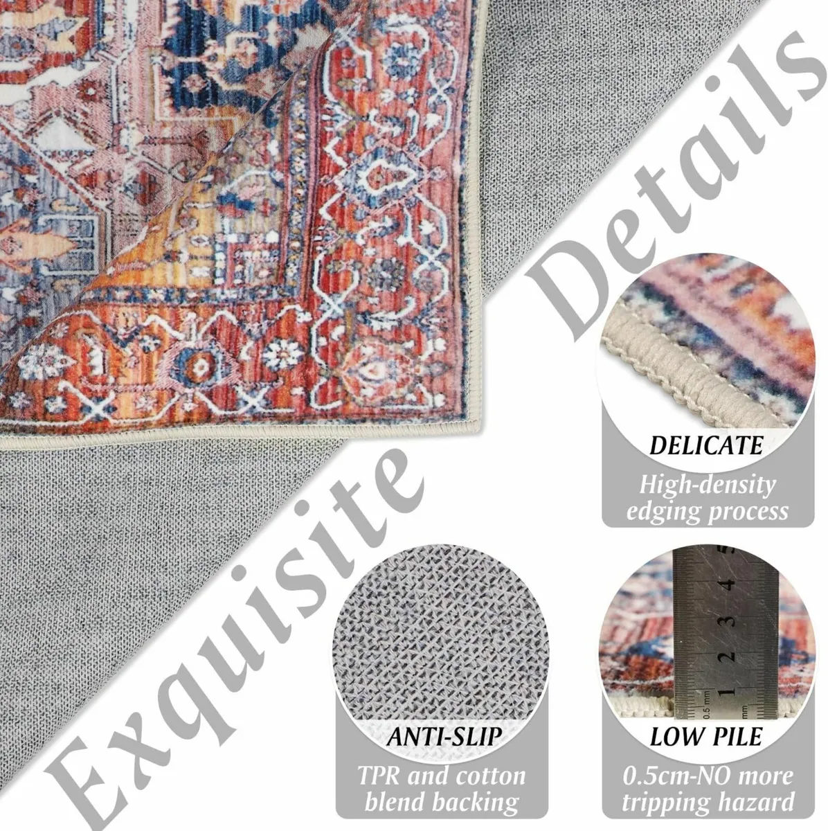 Vintage red Living Room Washable Rug 160x230cm - Image 3
