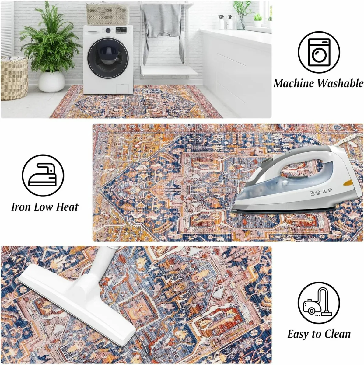 Vintage red Living Room Washable Rug 160x230cm - Image 4
