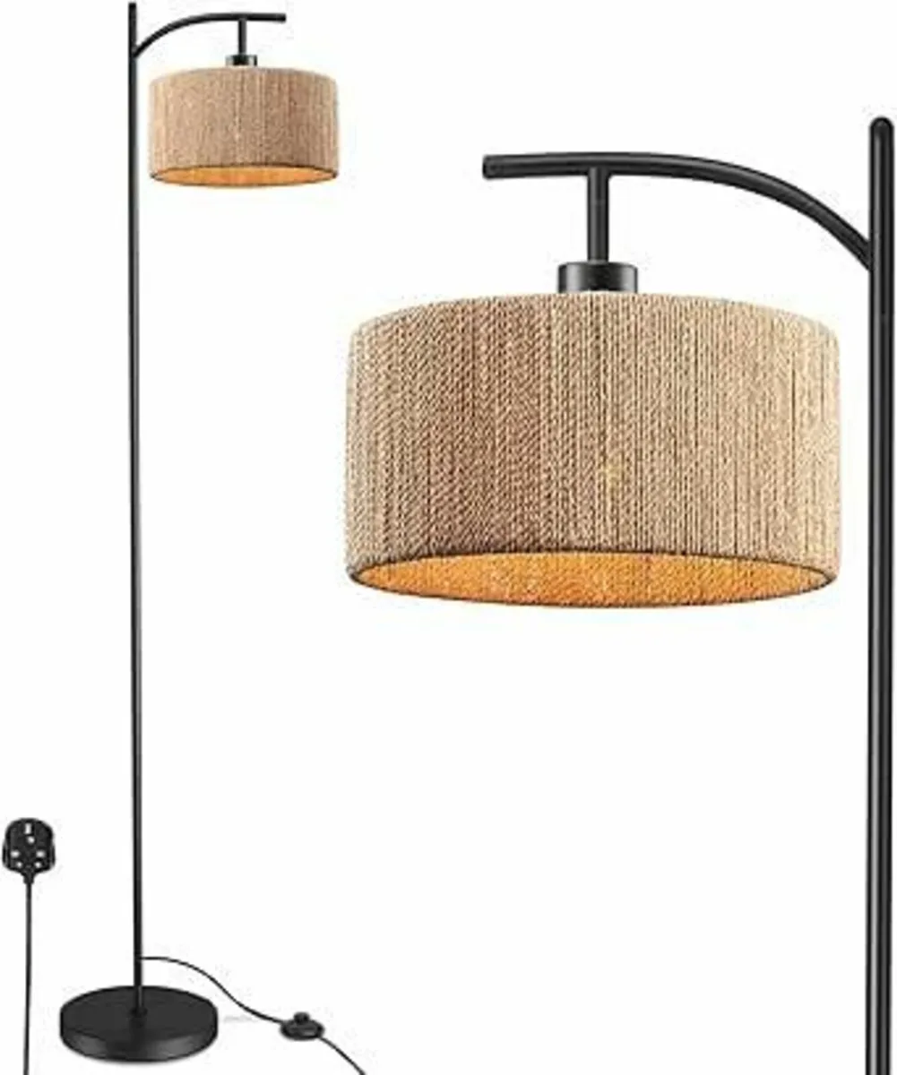 Standing Floor Lamp Living Room Rattan Rustic Boho - Image 1