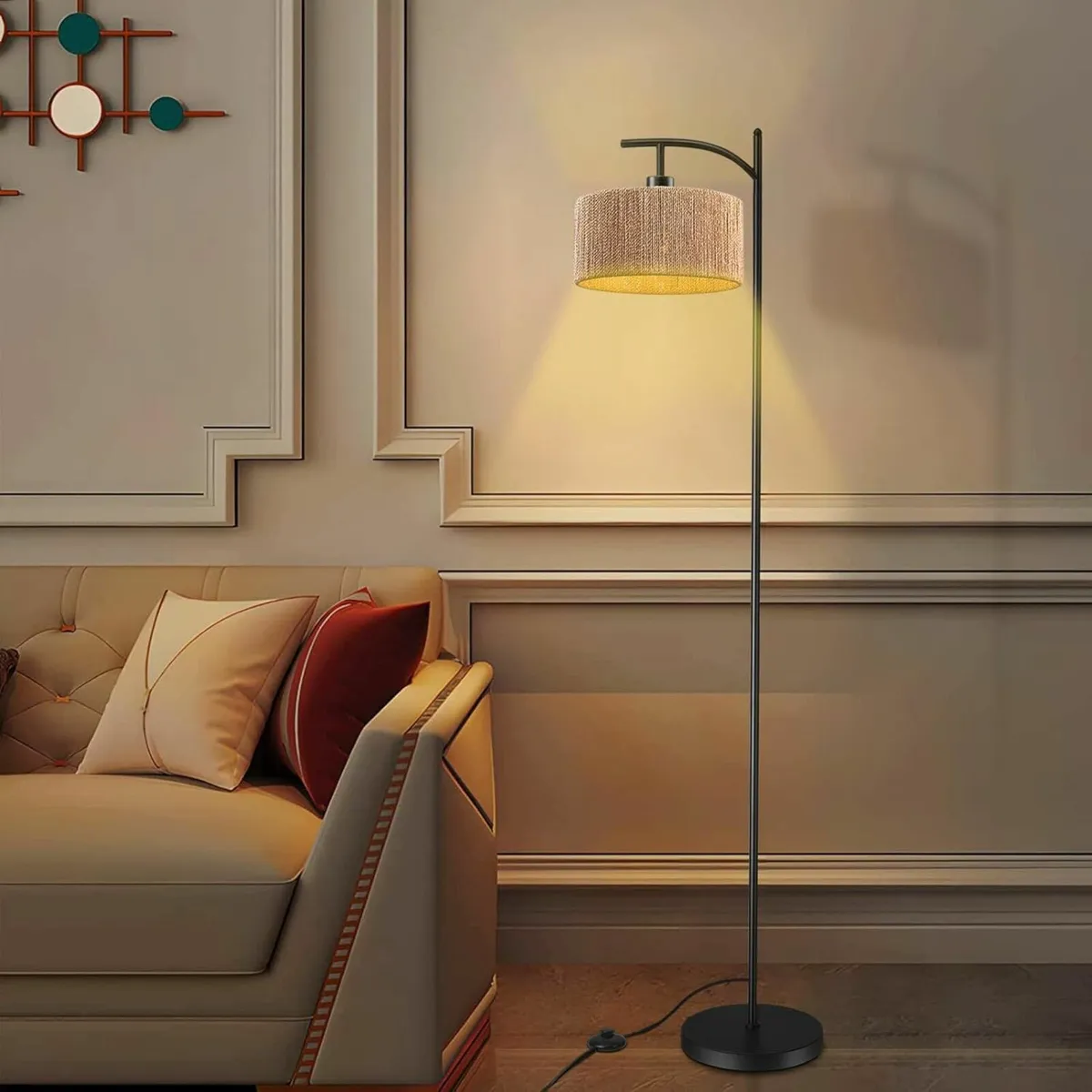 Standing Floor Lamp Living Room Rattan Rustic Boho - Image 4