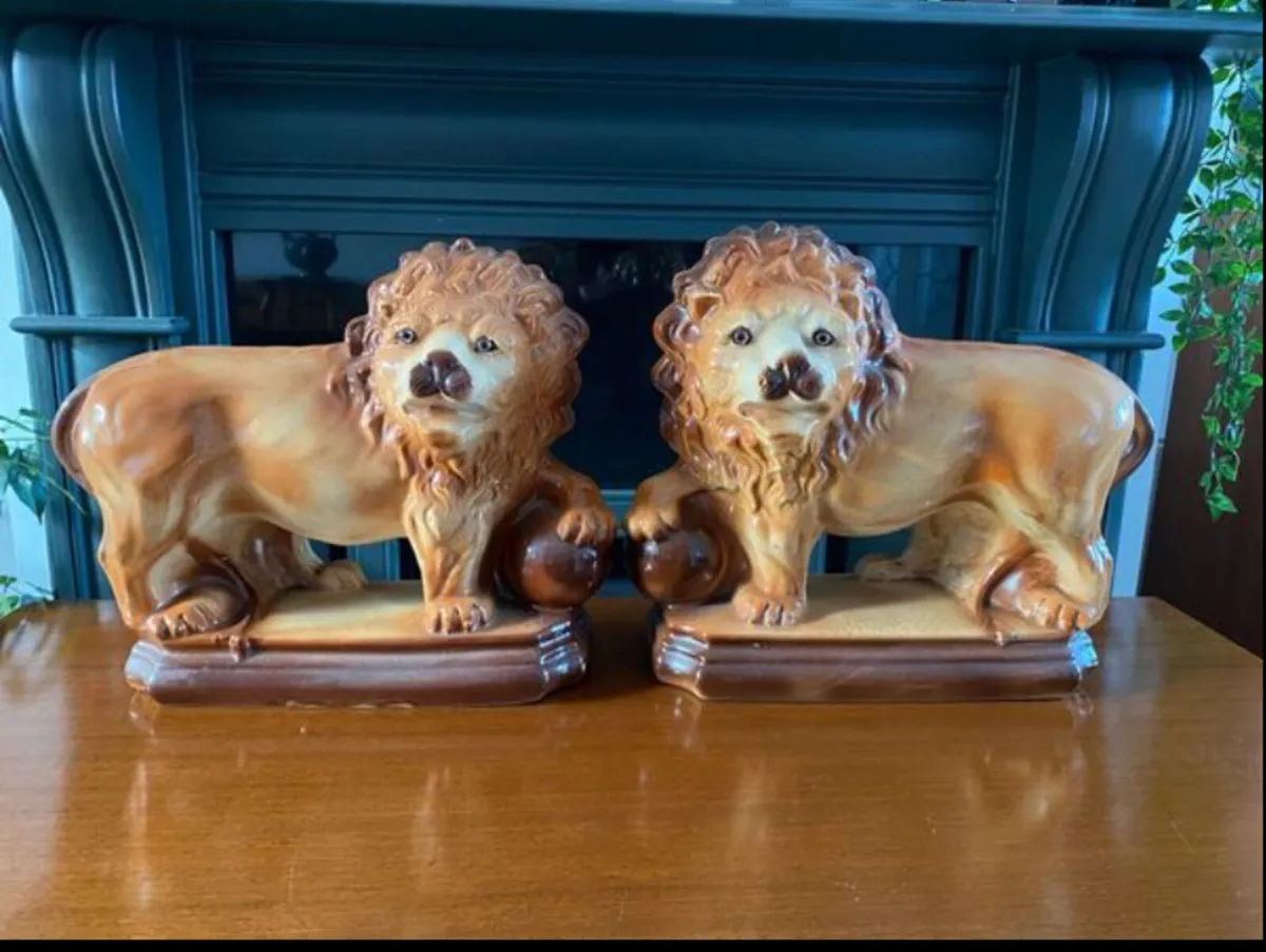 Antique Pottery Lions - Image 1
