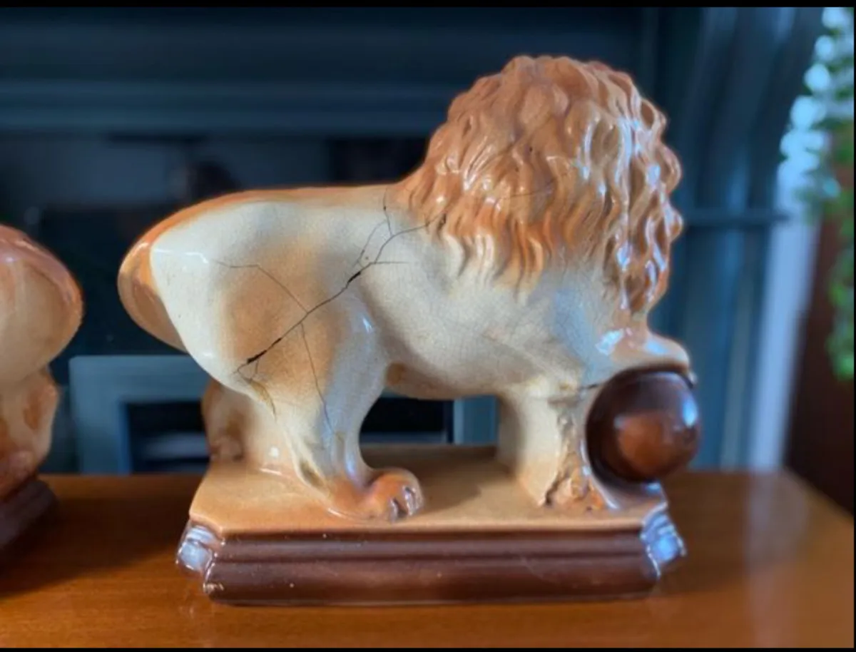 Antique Pottery Lions - Image 4