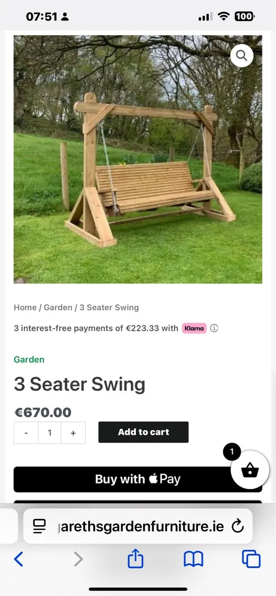 Wooden 3 seater swing - Image 2