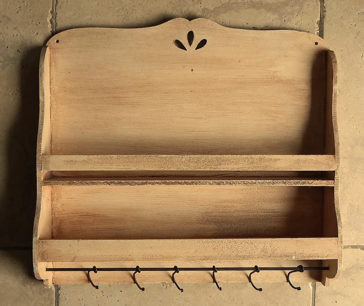 Handmade Wooden Plate Rack with Hooks - Image 2