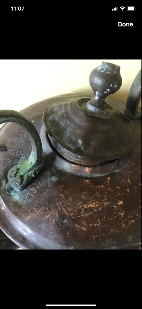 Large Antique 19th Century Brass & Copper Kettle - Image 3