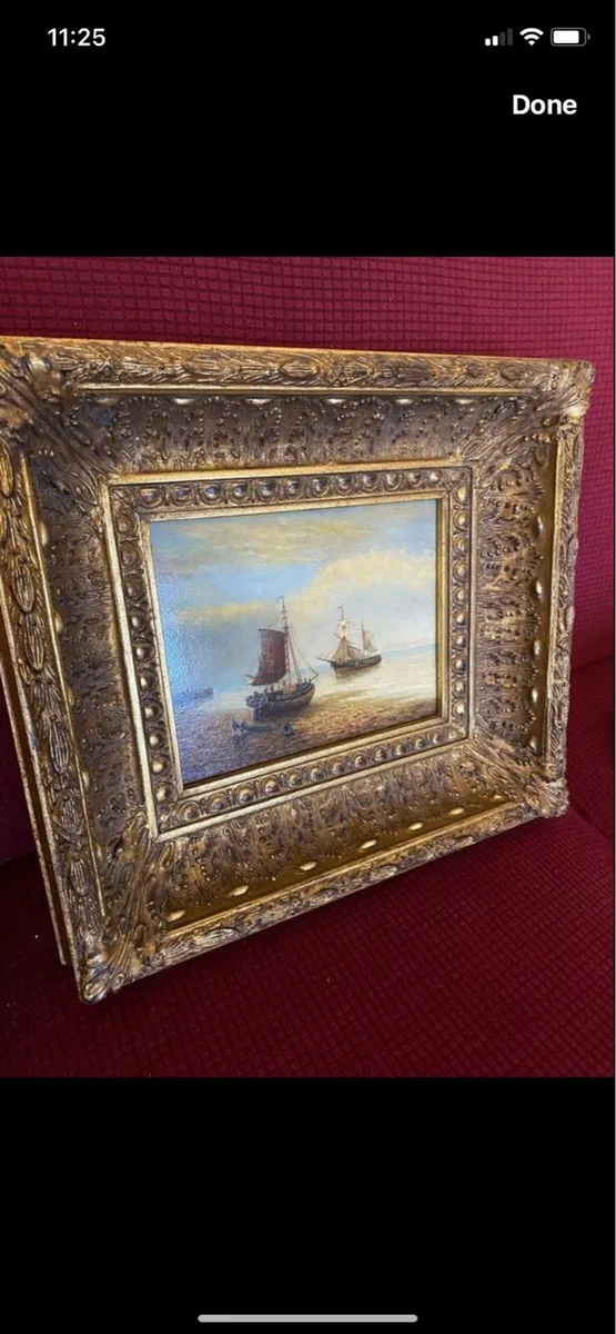 Vintage Oul on Board Maritime Painting - Image 1