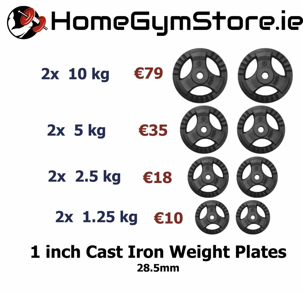 Cast Iron Tri Grip Gym Barbell Weight Plates 28mm - Image 1