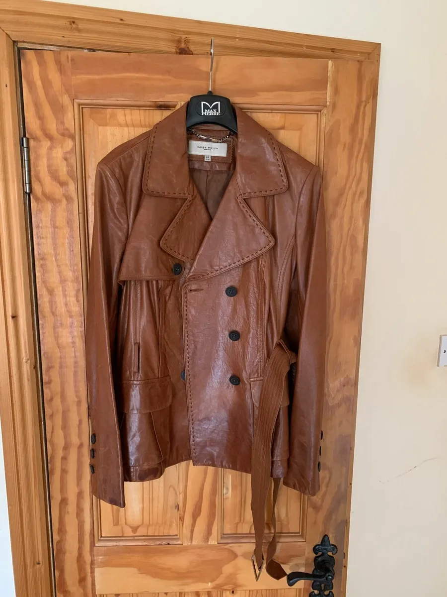 Karen Millen Brown Leather Jacket - Image 1