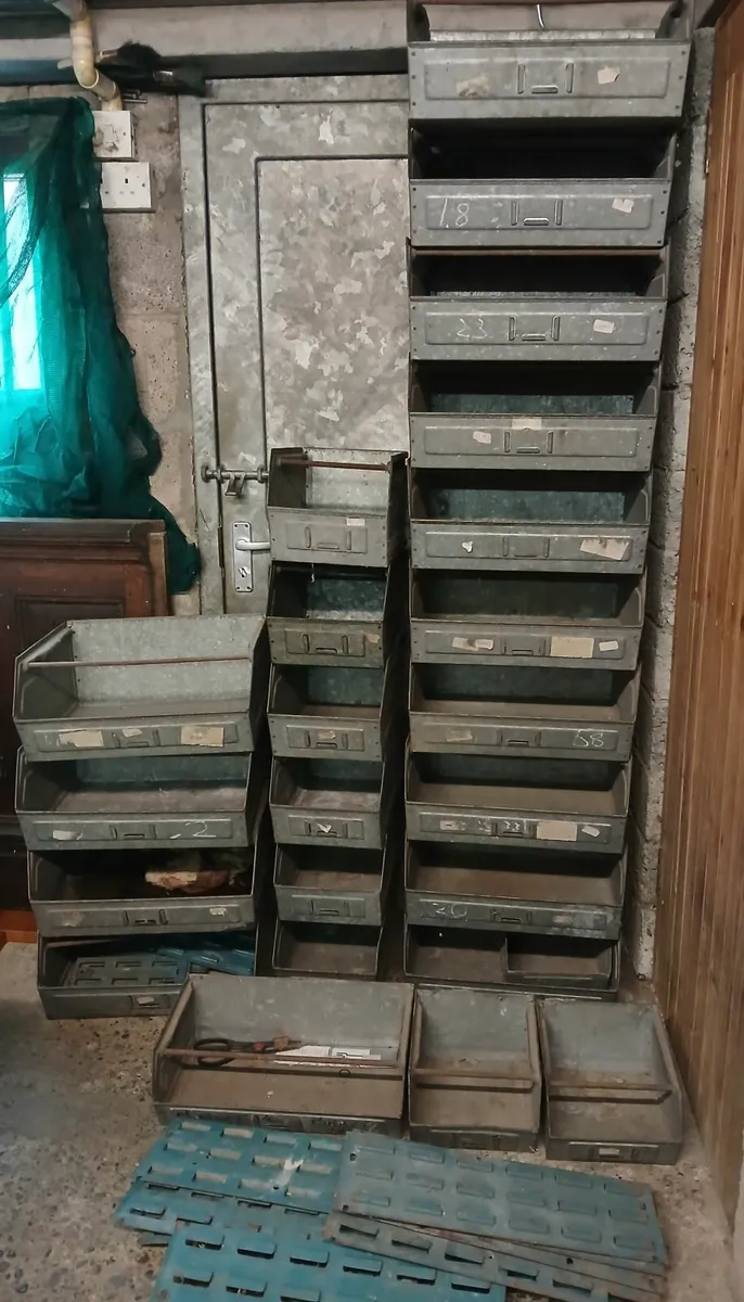 Metal storage bins and rack - Image 1