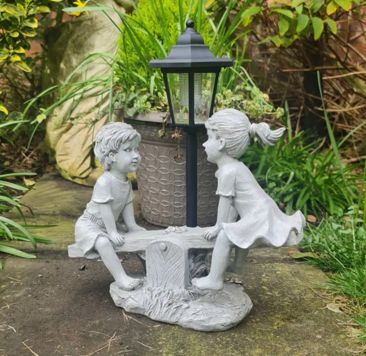 Solar Light Boy & Girl Garden Seesaw Stone Effect - Image 2