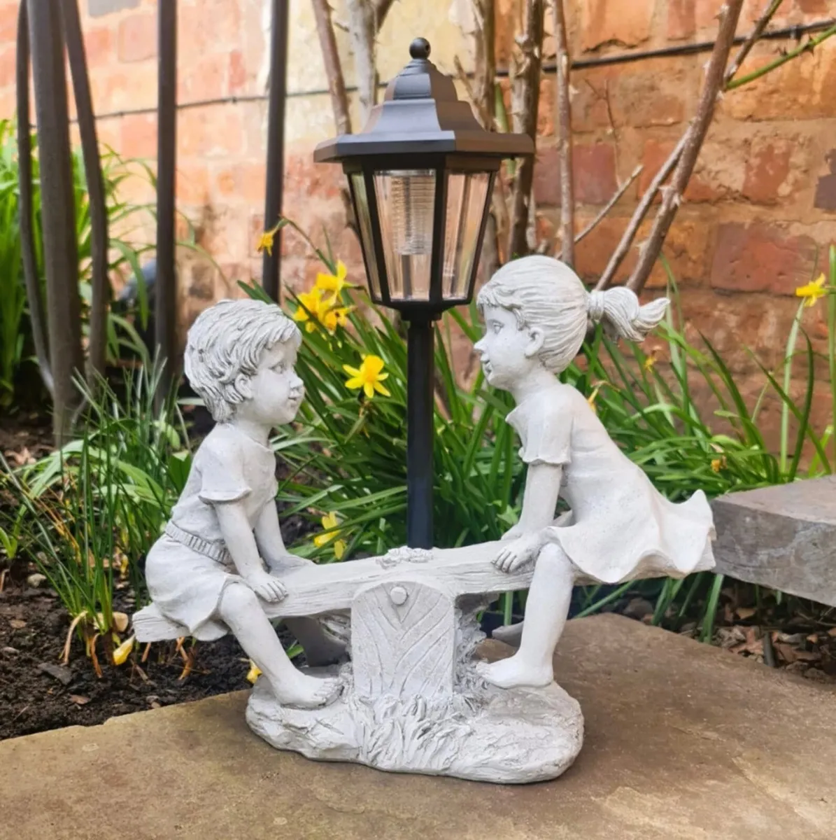 Solar Light Boy & Girl Garden Seesaw Stone Effect - Image 3