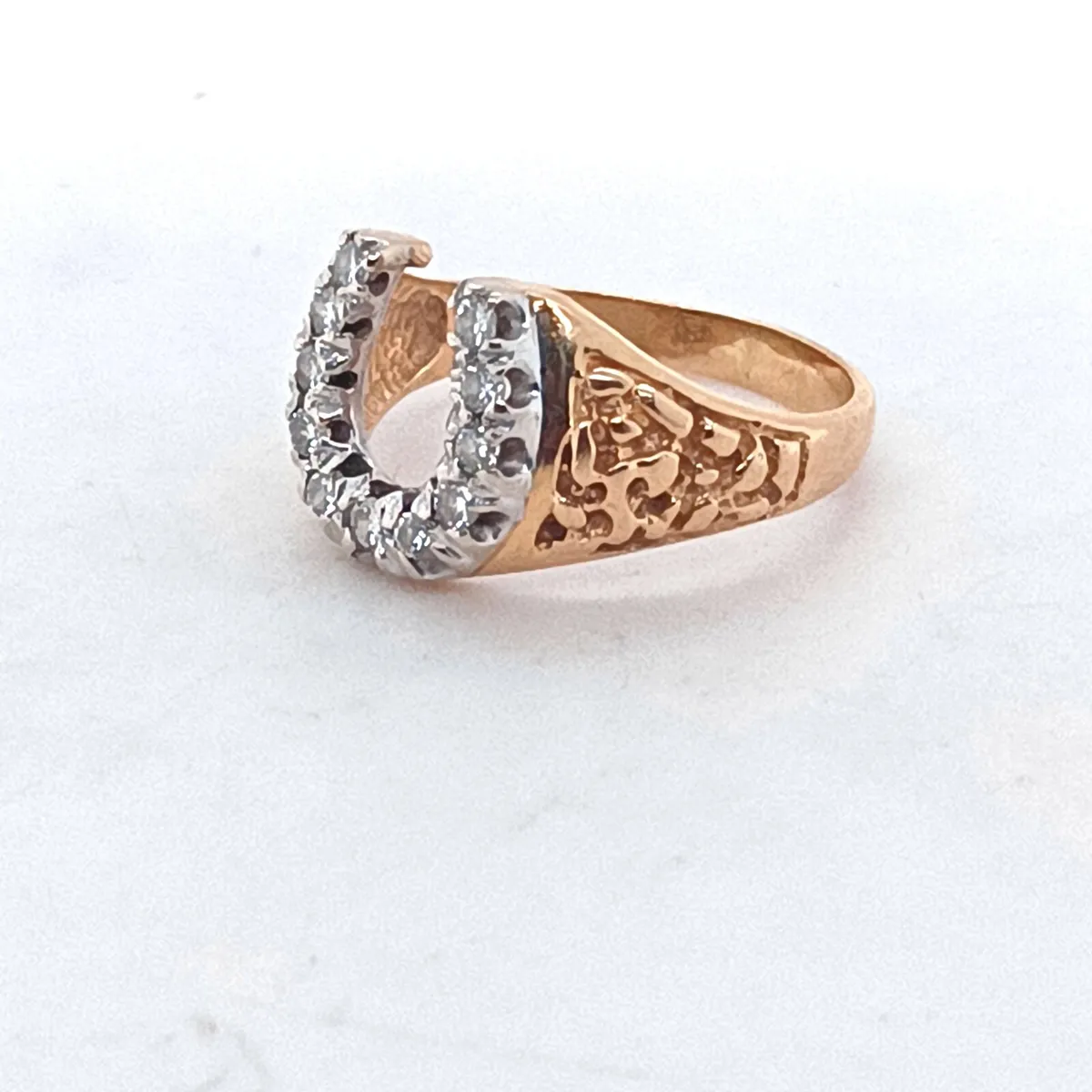 14k Yellow Gold & Diamond Horseshoe Ring - Image 2
