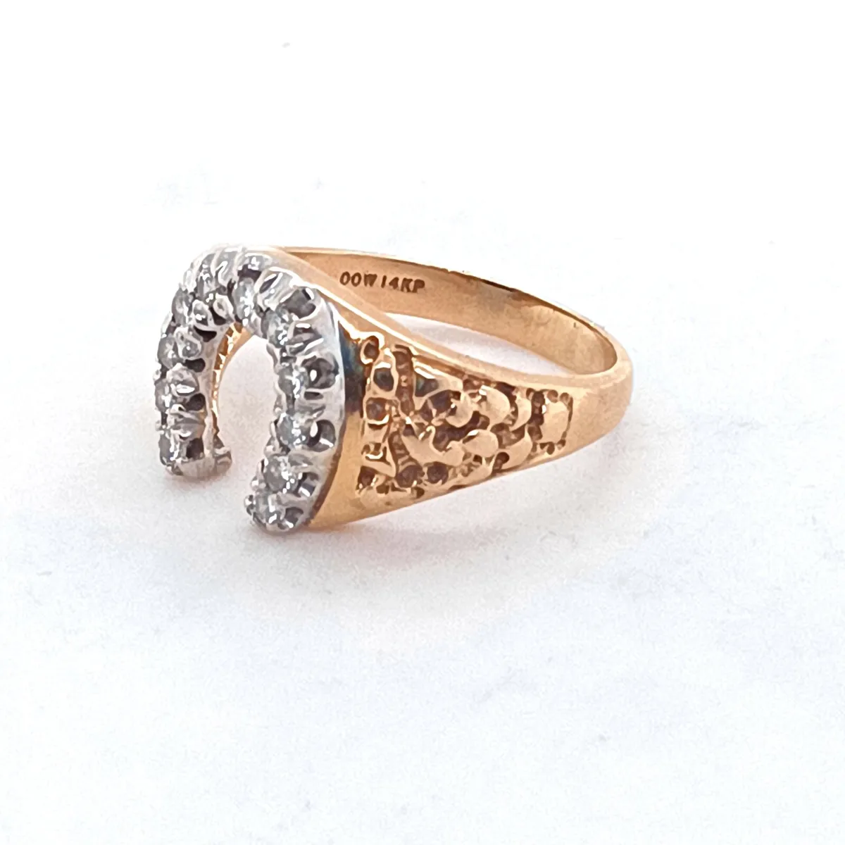 14k Yellow Gold & Diamond Horseshoe Ring - Image 3