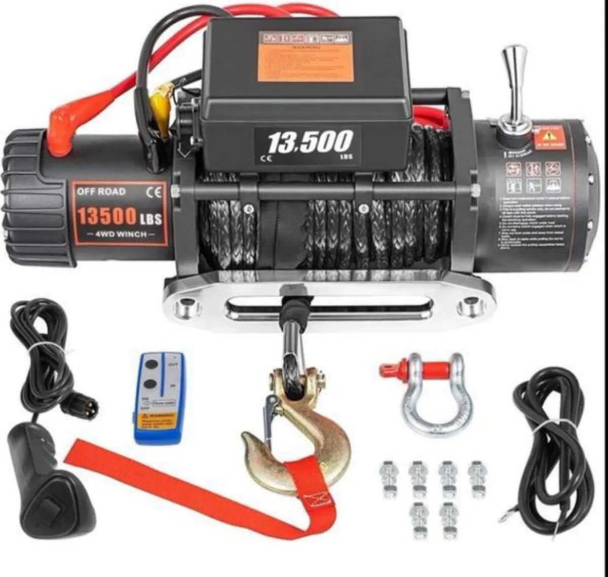 Electric Winch 12V 13500lbs/ 6123KG Synthetic rope - Image 2