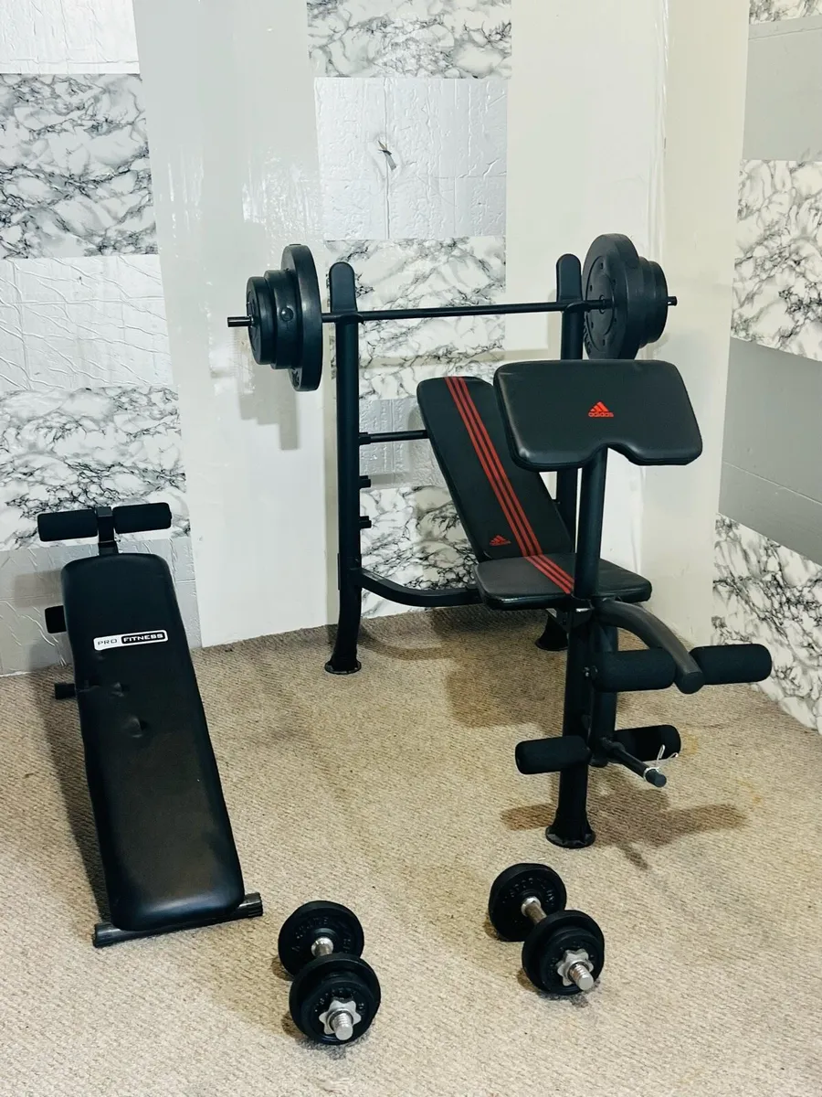 2 Weights bench’s 50 kg weights bar dumbbells - Image 4